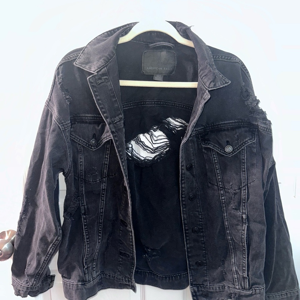 Distressed Black Denim Jacket